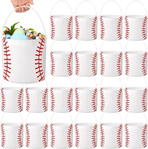 24 Pcs Baseball Easter Bucket with Handles Fabric Baseball Treat Ice Bulk Candy Bucket Easter Baskets Candy Gifts Tote Bag for Easter Parties Sport