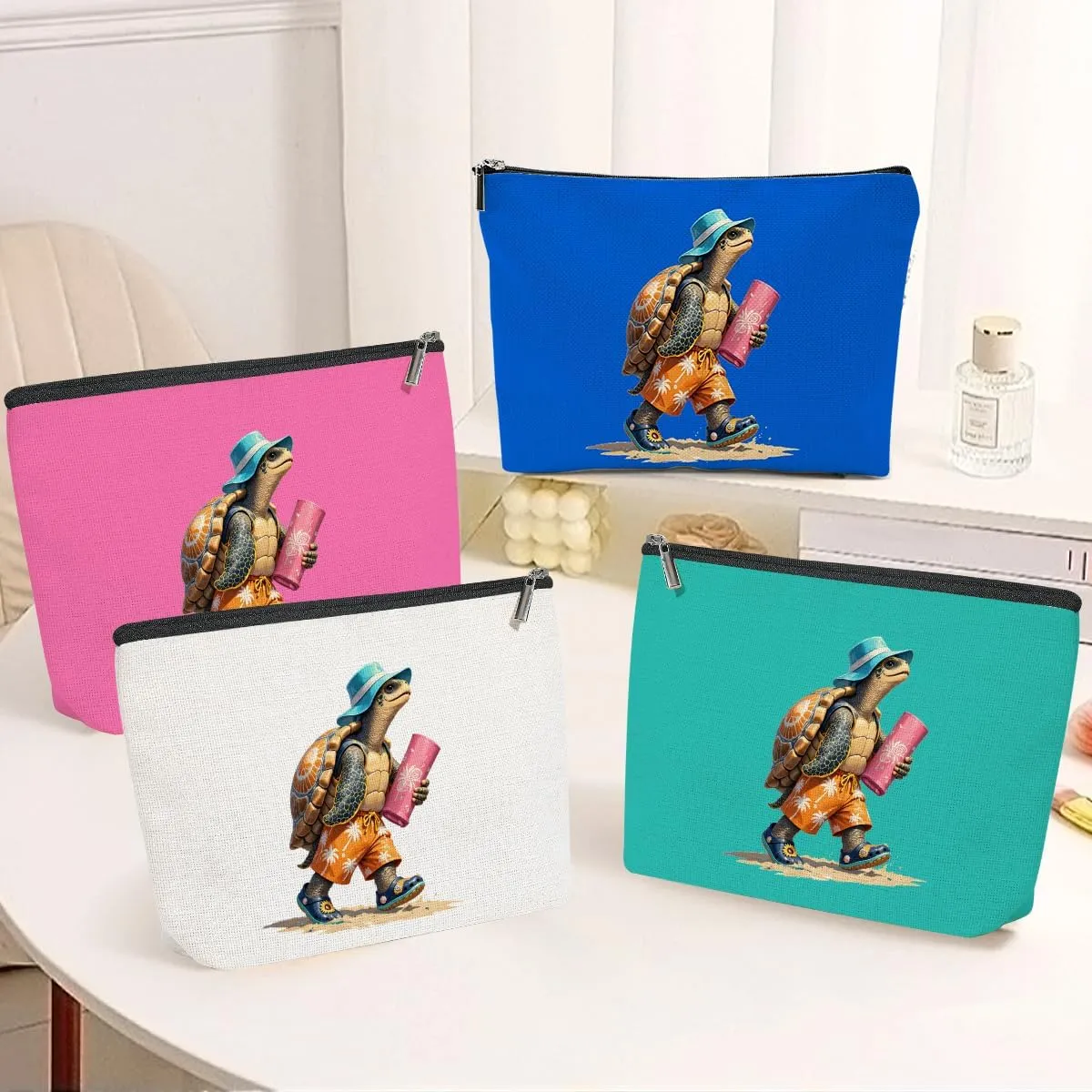 4 Pack Funny Beach Sea Turtle Gifts for Women Turtle Lovers Mom Teacher Girls Trip Makeup Bag,Travel Essentials Cosmetic Bags for Women,Birthday Graduation Christmas Vacation Girl Weekend Thank You