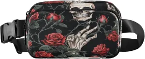 ALAZA Sugar Skull Hand Rose Flower Floral Waist Packs Spot Belt Bag Crossbody Bag Fanny Pack Pouch for Men Women Hiking Running Cycling Traveling