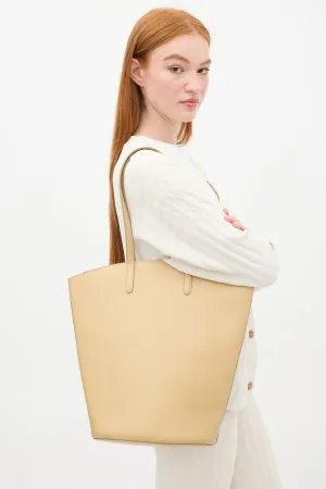 Beige Leather Structured Tote Bag