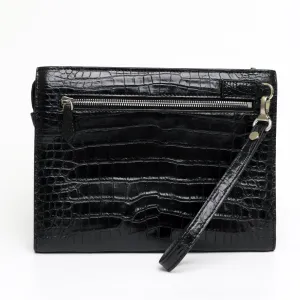 Black Large Wallet With Strap Alligator Clutch Bag Business Portfolio Briefcase