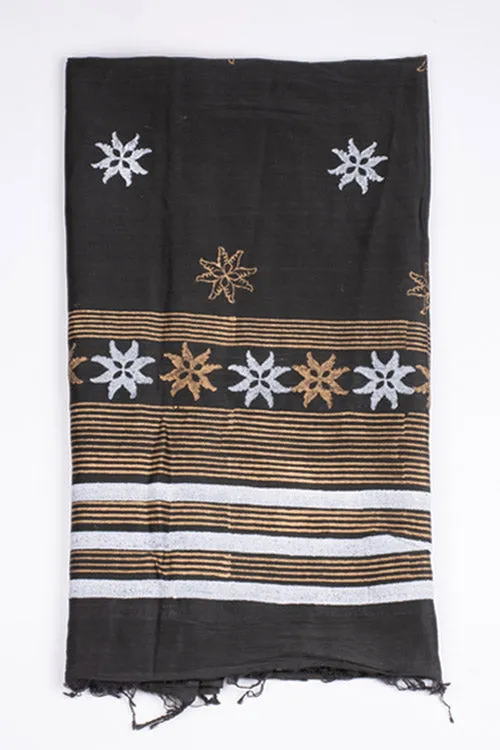 Block Printed -Silk Dupatta-Brown Colour