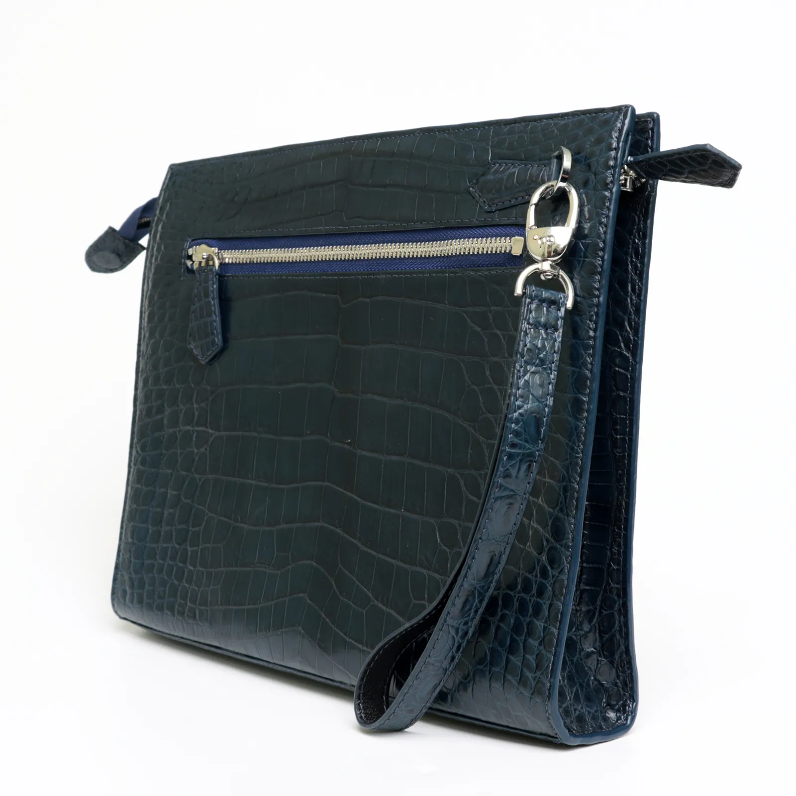 Blue Large Wallet With Strap Alligator Clutch Bag Business Portfolio Briefcase