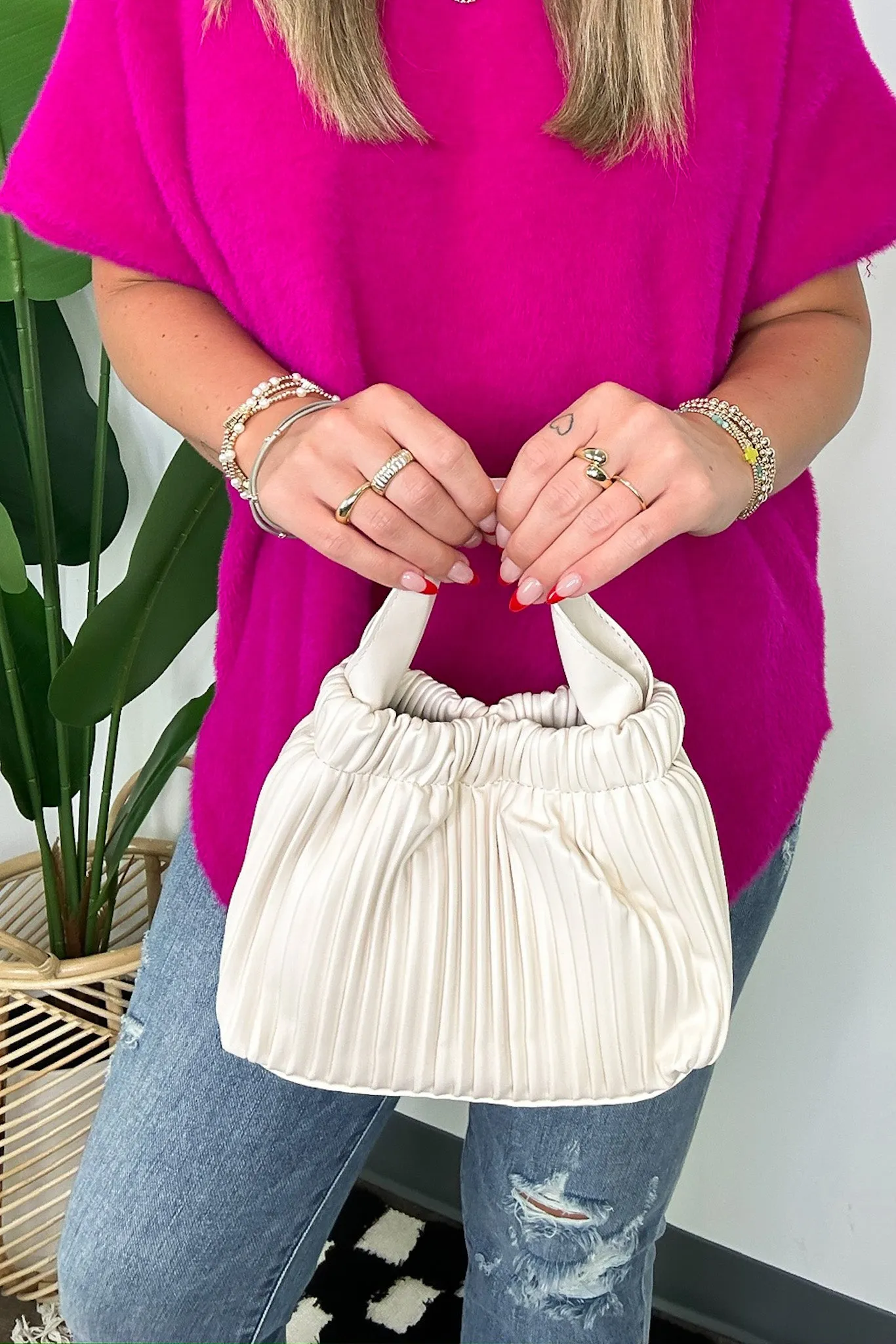 Britt Vegan Leather Pleated Crossbody Bucket Bag