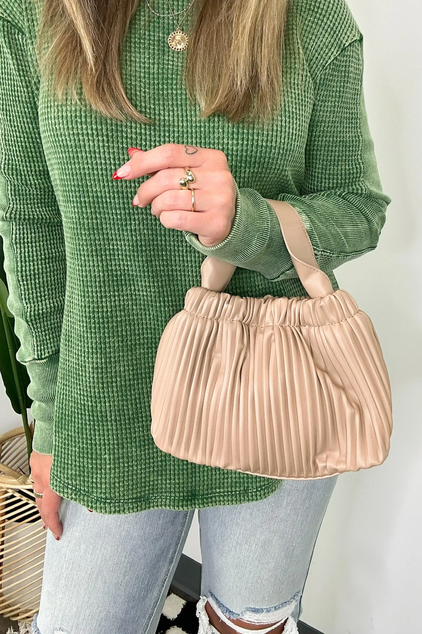 Britt Vegan Leather Pleated Crossbody Bucket Bag