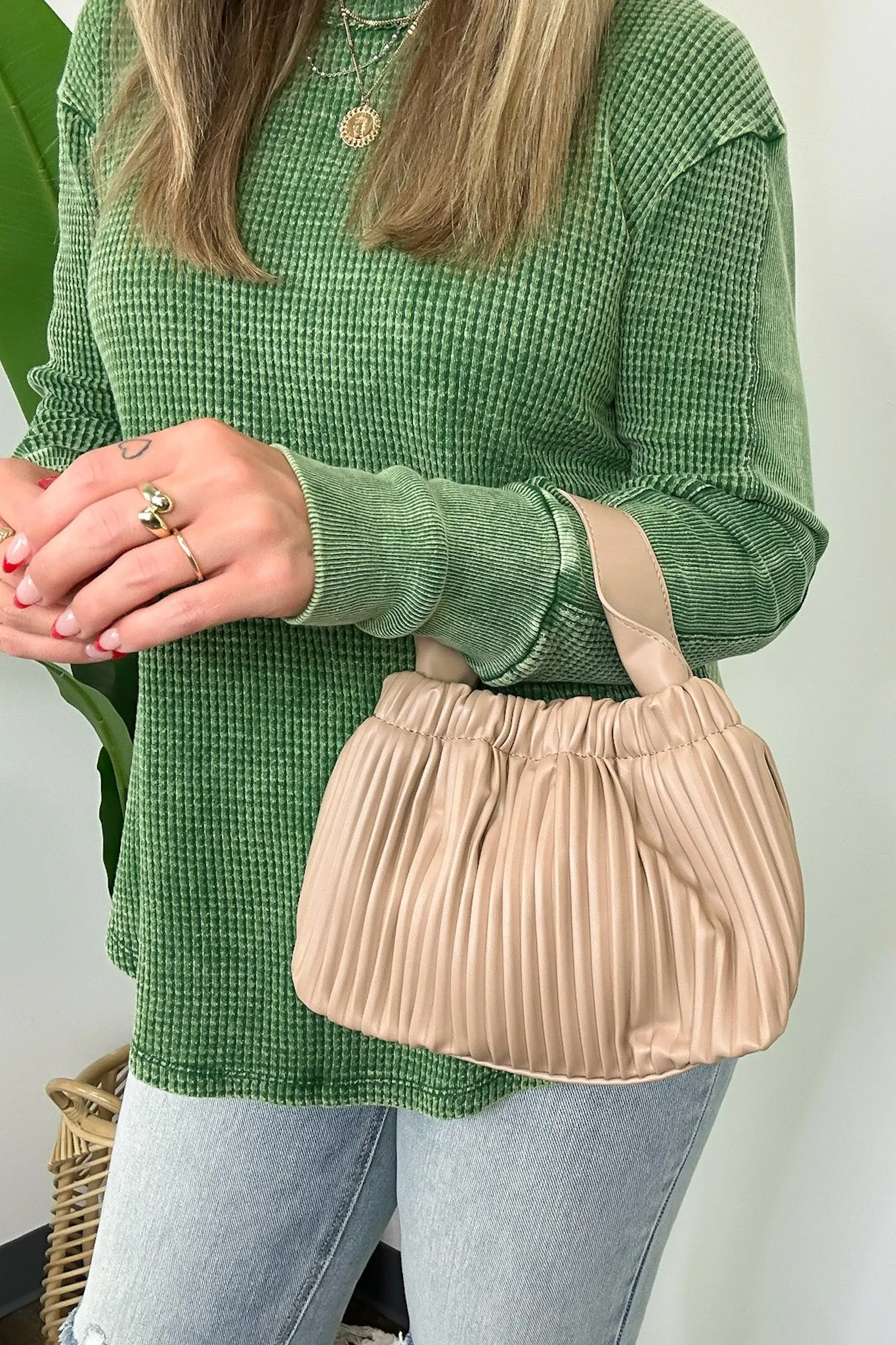 Britt Vegan Leather Pleated Crossbody Bucket Bag