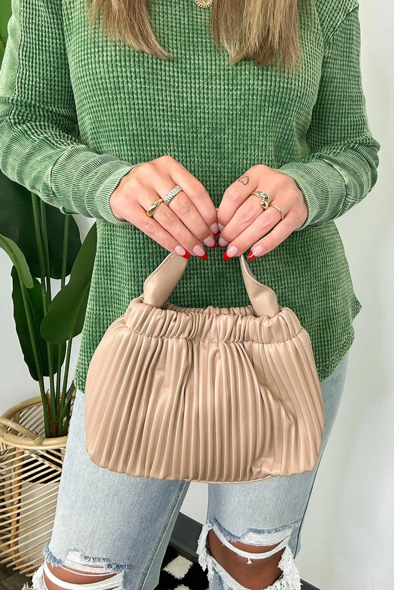 Britt Vegan Leather Pleated Crossbody Bucket Bag