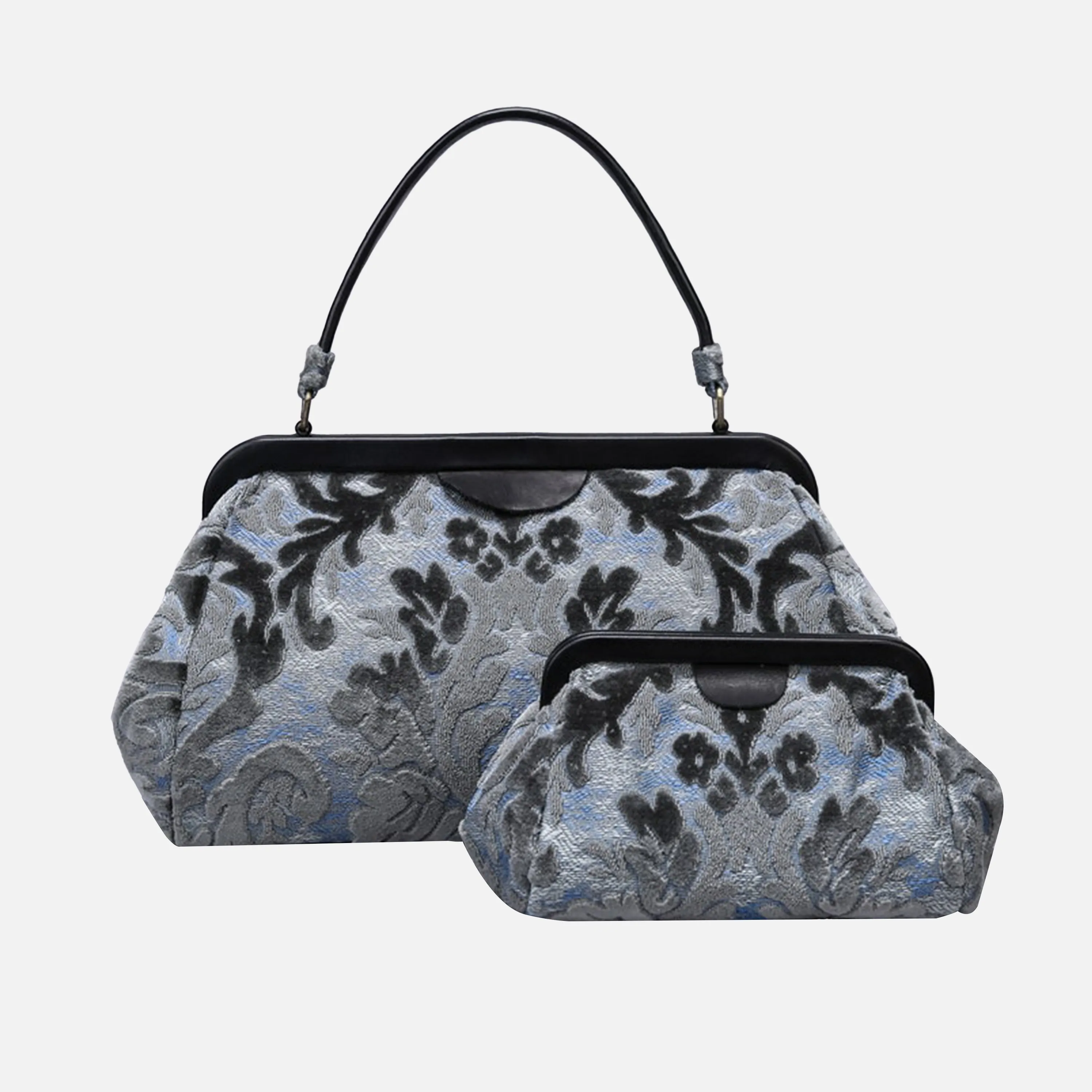 Burnout Velvet Steel Blue Top Handle Purse