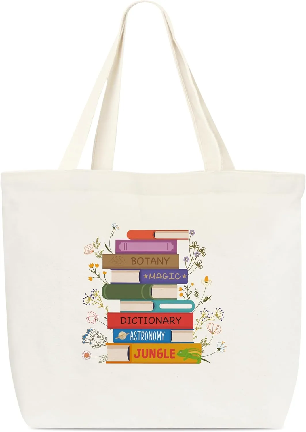 Canvas Tote Bag, Book Tote Bag, Book Lover Gift, Books And Floral Tote, Library Tote Bag, Reusable Grocery Shopping Bag, Library Shoulder Bag For Reader Bookish Women Friend Bookworm A(20)