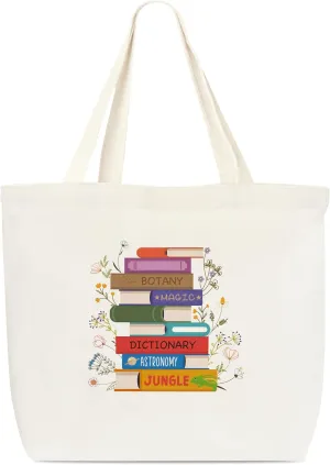 Canvas Tote Bag, Book Tote Bag, Book Lover Gift, Books And Floral Tote, Library Tote Bag, Reusable Grocery Shopping Bag, Library Shoulder Bag For Reader Bookish Women Friend Bookworm A(20)