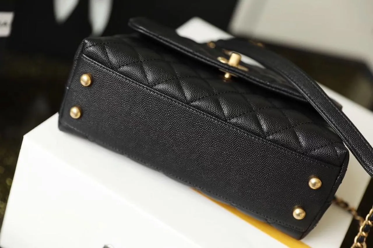 CHLMedium Flap Bag With Top Handle Black For Women, Women’s Handbags, Shoulder And Crossbody Bags 9in/23cm A92990