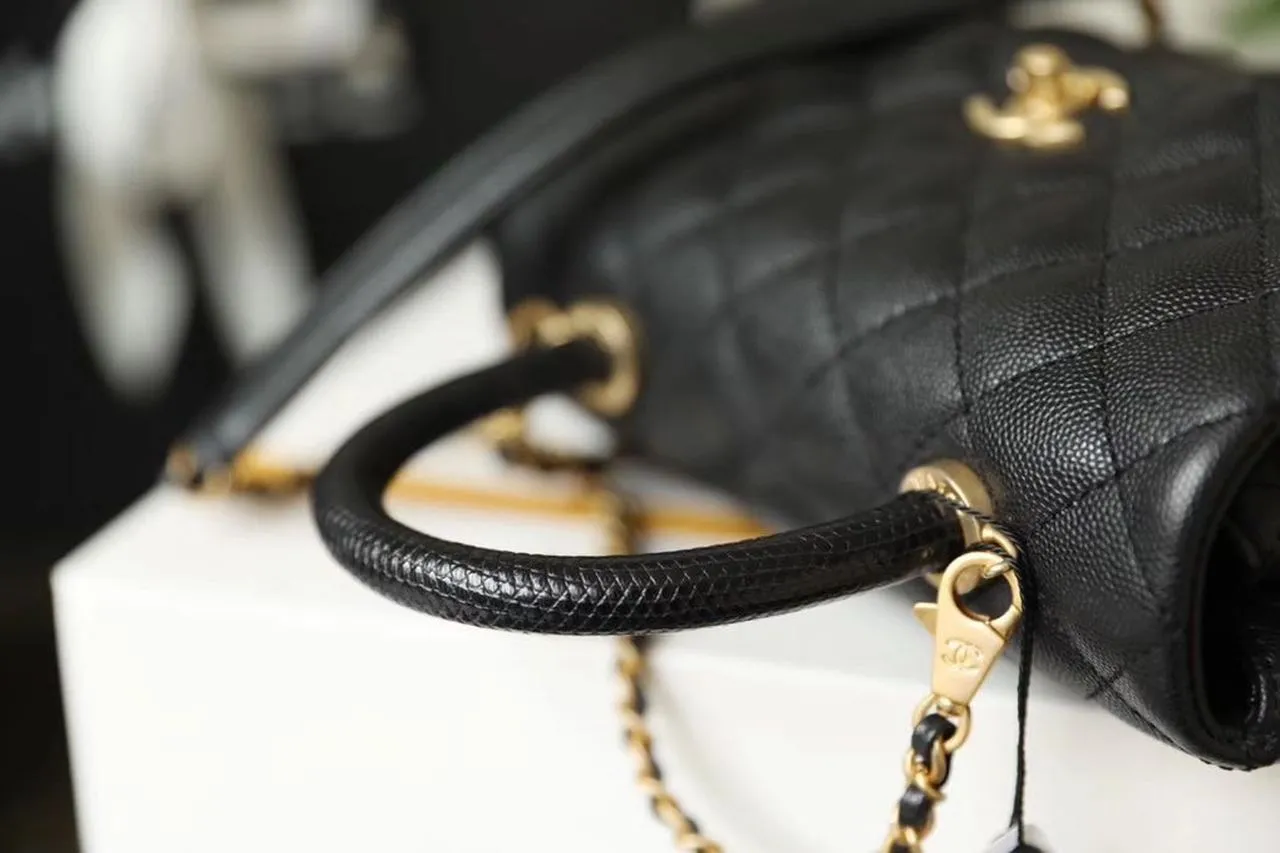 CHLMedium Flap Bag With Top Handle Black For Women, Women’s Handbags, Shoulder And Crossbody Bags 9in/23cm A92990