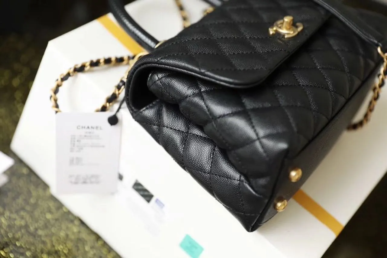 CHLMedium Flap Bag With Top Handle Black For Women, Women’s Handbags, Shoulder And Crossbody Bags 9in/23cm A92990