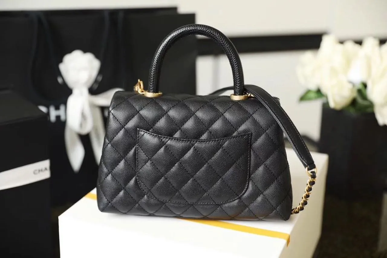 CHLMedium Flap Bag With Top Handle Black For Women, Women’s Handbags, Shoulder And Crossbody Bags 9in/23cm A92990
