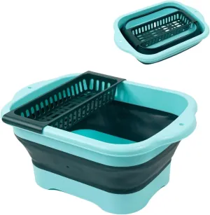 Collapsible Dish Basin with Portable Sink, 11L(2.91 Gallon) Collapsible Bucket with Drain Plug for Dish Pan and Vegetable, Wash Basin for Station Campin/Camping/Rv/Kitchen(Green)