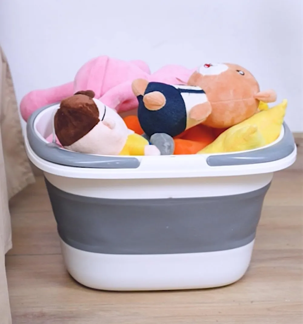Collapsible Picnic Basket Plastic Mop Bucket Tub with Handle for Harvest, Garden, Household Cleaning, Car Washing, 16L(4.2 Gallon) Folding Bath Basin Bowl Small Storage Container Organizer, Gray