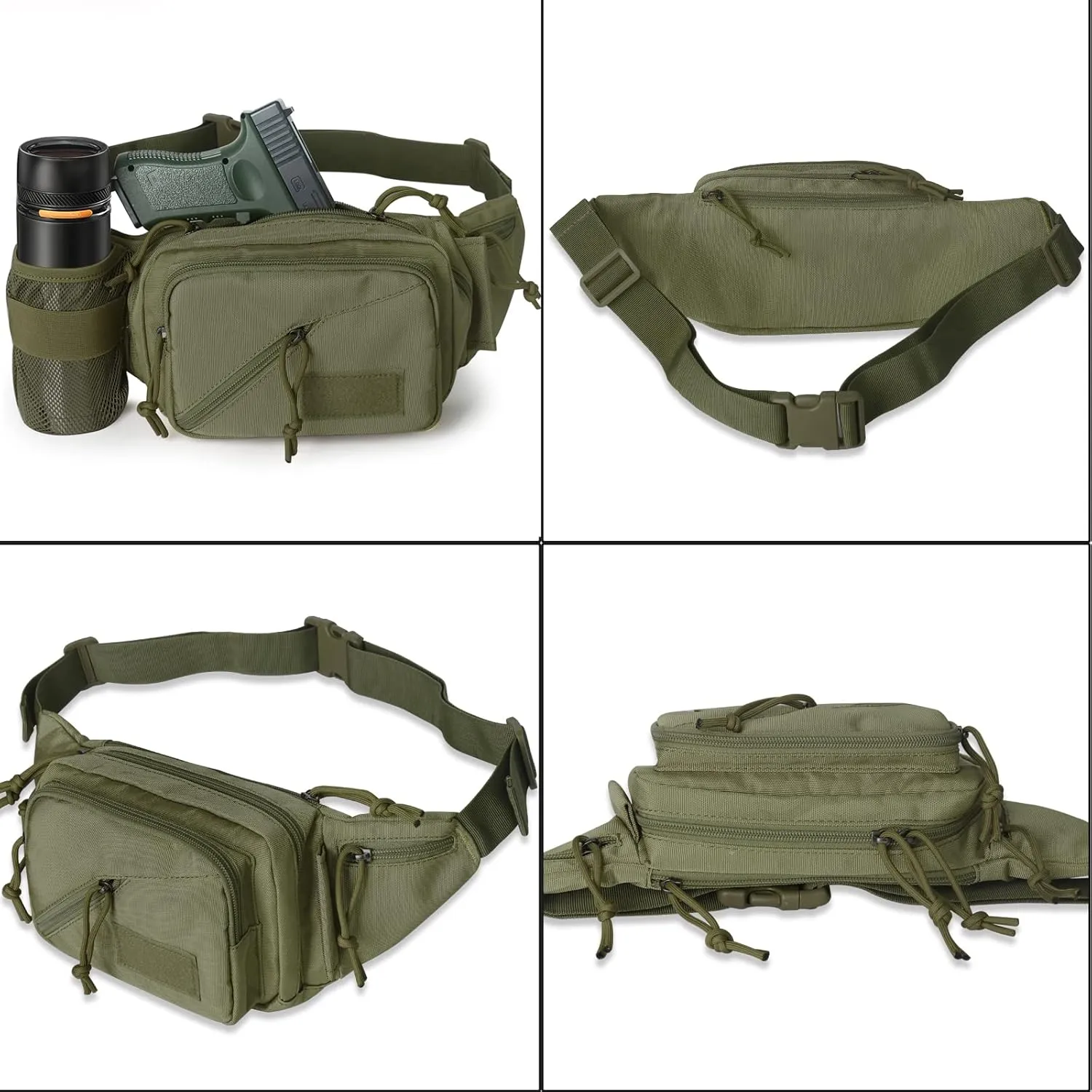 Concealed Carry Pistol Waist bag Tactical Conceal Carry Pistol Bag Fanny Packs Handgun Holster Pouch with Bottle&Gun Holder Fits 1911 Glock etc