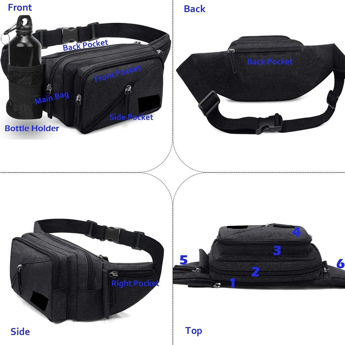 Concealed Carry Pistol Waist bag Tactical Conceal Carry Pistol Bag Fanny Packs Handgun Holster Pouch with Bottle&Gun Holder Fits 1911 Glock etc