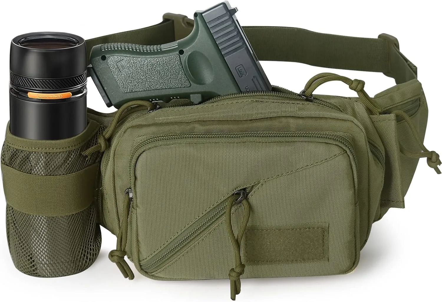 Concealed Carry Pistol Waist bag Tactical Conceal Carry Pistol Bag Fanny Packs Handgun Holster Pouch with Bottle&Gun Holder Fits 1911 Glock etc