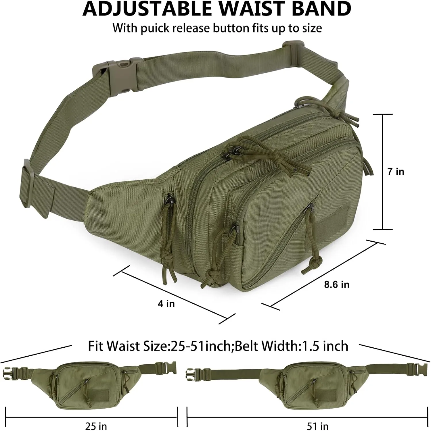 Concealed Carry Pistol Waist bag Tactical Conceal Carry Pistol Bag Fanny Packs Handgun Holster Pouch with Bottle&Gun Holder Fits 1911 Glock etc