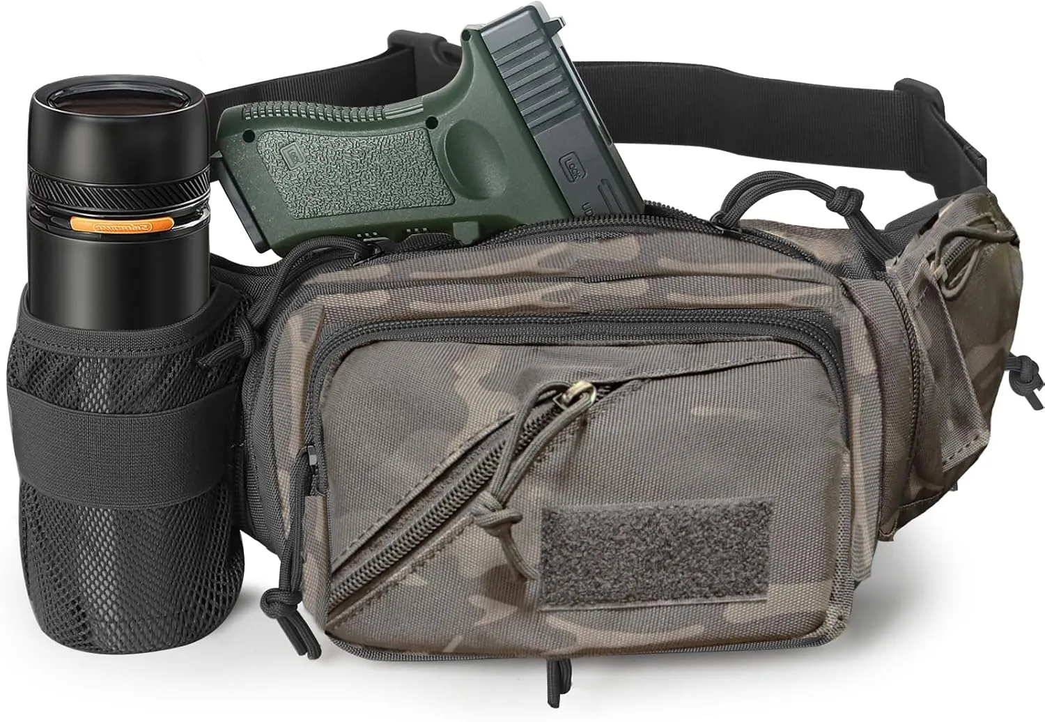 Concealed Carry Pistol Waist bag Tactical Conceal Carry Pistol Bag Fanny Packs Handgun Holster Pouch with Bottle&Gun Holder Fits 1911 Glock etc