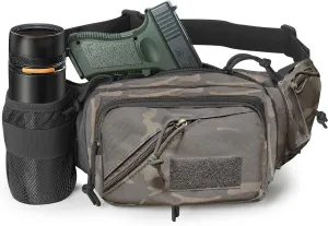 Concealed Carry Pistol Waist bag Tactical Conceal Carry Pistol Bag Fanny Packs Handgun Holster Pouch with Bottle&Gun Holder Fits 1911 Glock etc