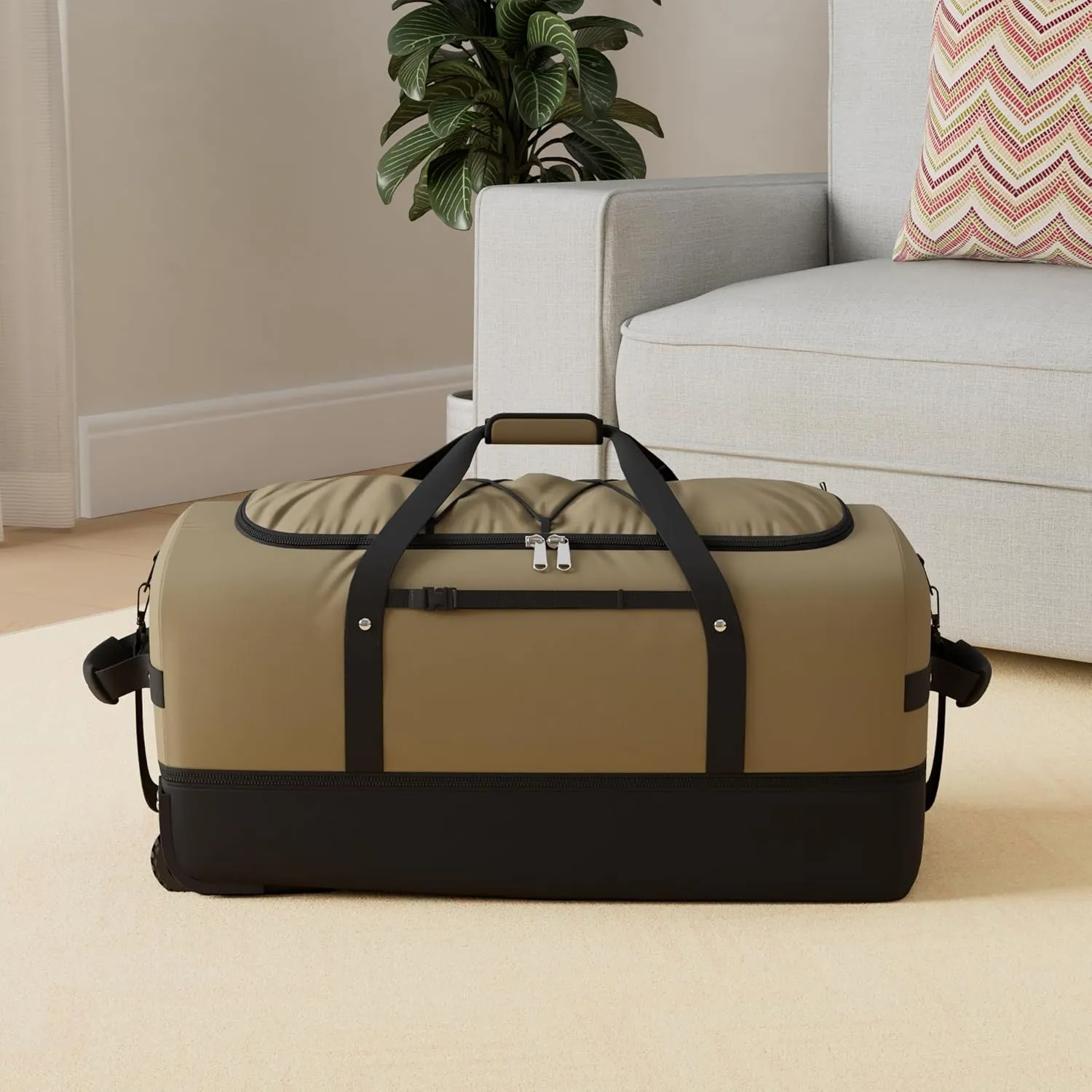 CONTAIL 32 Soft-side 110L Expandable 140L Rolling Duffle Bag with 2 Inline Wheels,Convertible Weekend Travel Bag with Bungee-Cord System,Army Green