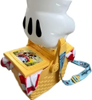 D Parks Toon Town Picnic Basket Popcorn Bucket, Yellow Woven Design with Mouse Handle, Collectible