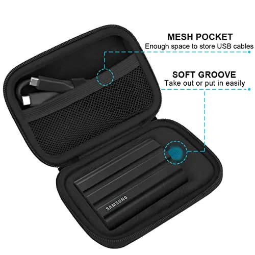 External Hard Drive Case Protective Case for Samsung T7 Shield/Samsung T7/T7 Touch Portable SSD 500GB 1TB 2TB USB 3.2 Hard Eva Waterproof Shockproof Case Travel Bag, Black Black