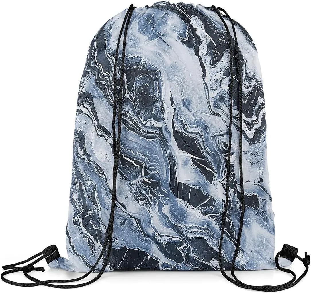 Feelyou Marbling Drawstring Backpack 13"x15.7" Geometric Drawstring Bags for Modern Art Sports Drawstring Sackpack Blue Black Waterproof Cinch Bag