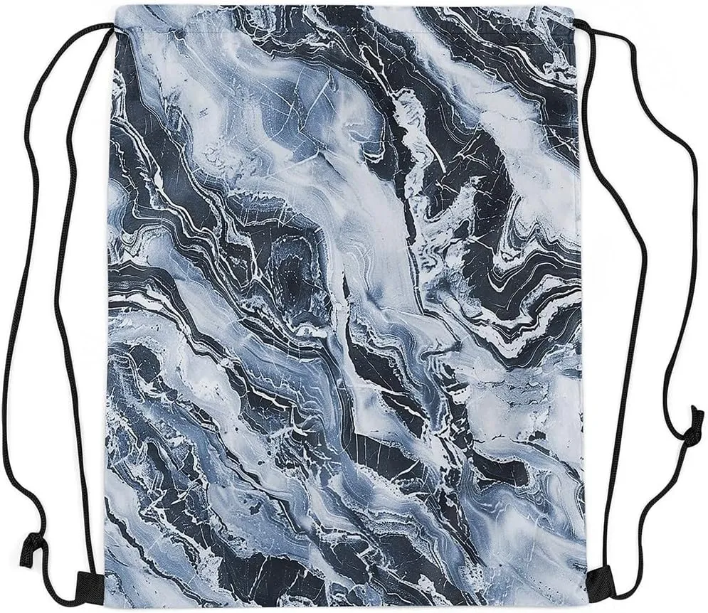 Feelyou Marbling Drawstring Backpack 13"x15.7" Geometric Drawstring Bags for Modern Art Sports Drawstring Sackpack Blue Black Waterproof Cinch Bag