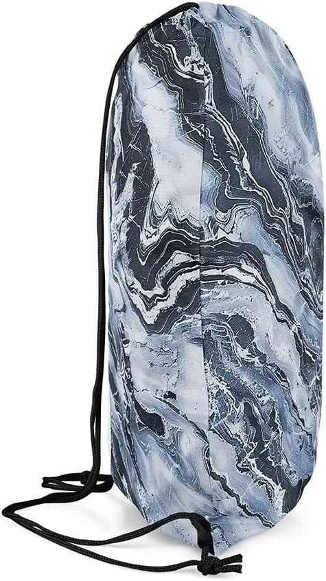 Feelyou Marbling Drawstring Backpack 13"x15.7" Geometric Drawstring Bags for Modern Art Sports Drawstring Sackpack Blue Black Waterproof Cinch Bag