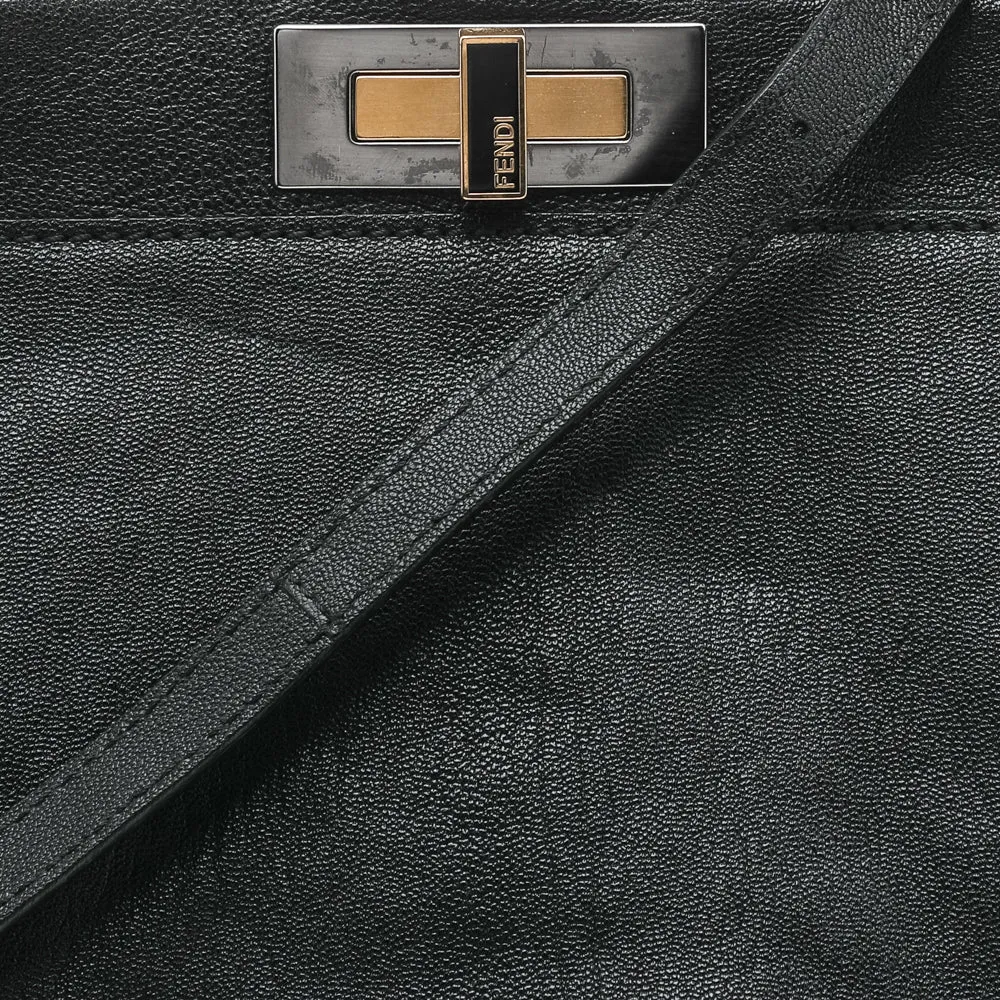 Fendi Black Leather Large Peekaboo Top Handle Bag