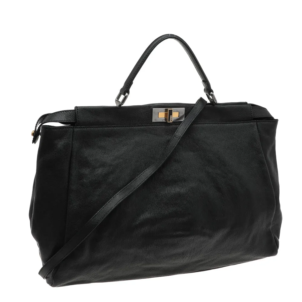Fendi Black Leather Large Peekaboo Top Handle Bag