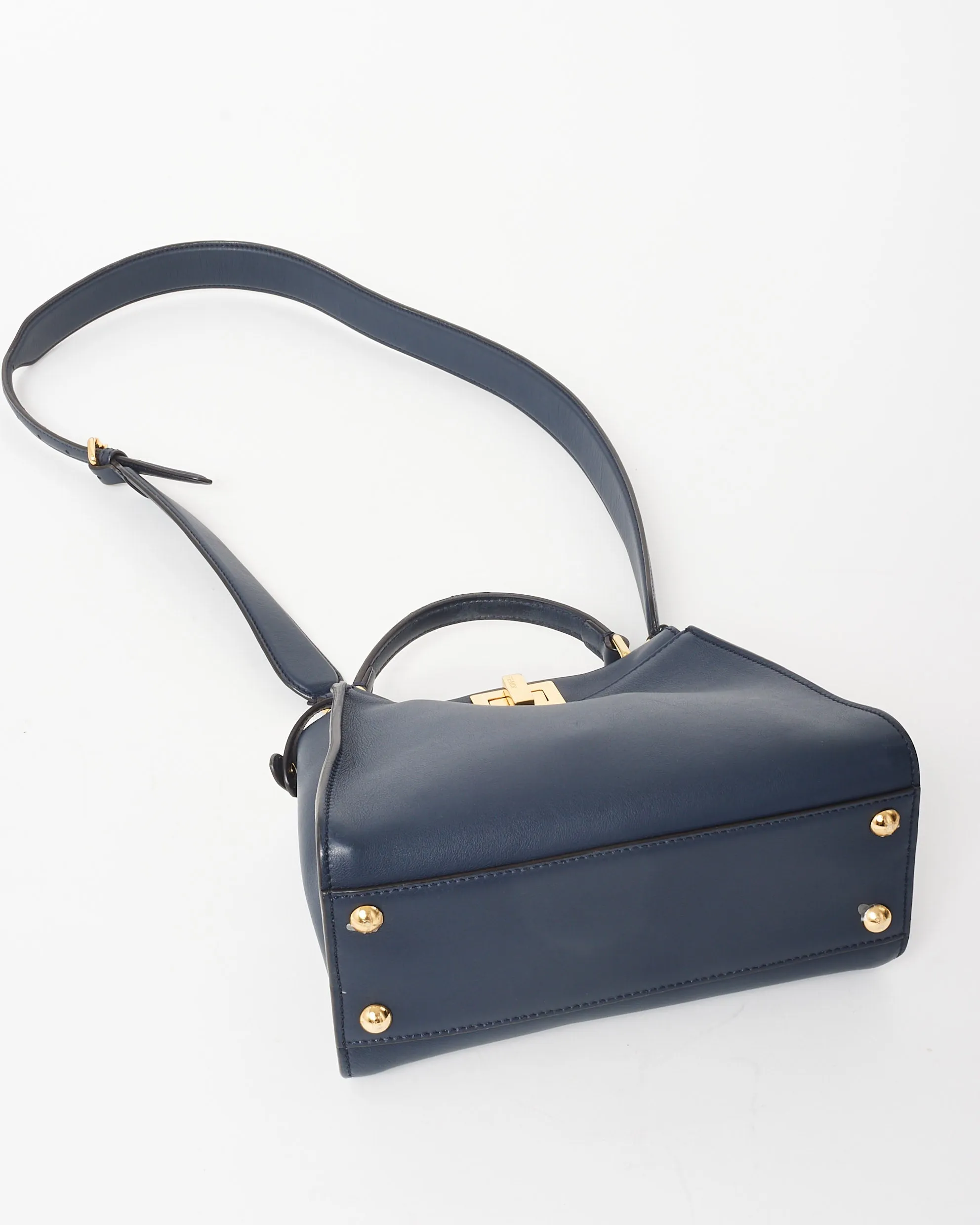 Fendi Dark Navy Leather & Zucchino Interior Mini Peekaboo Bag