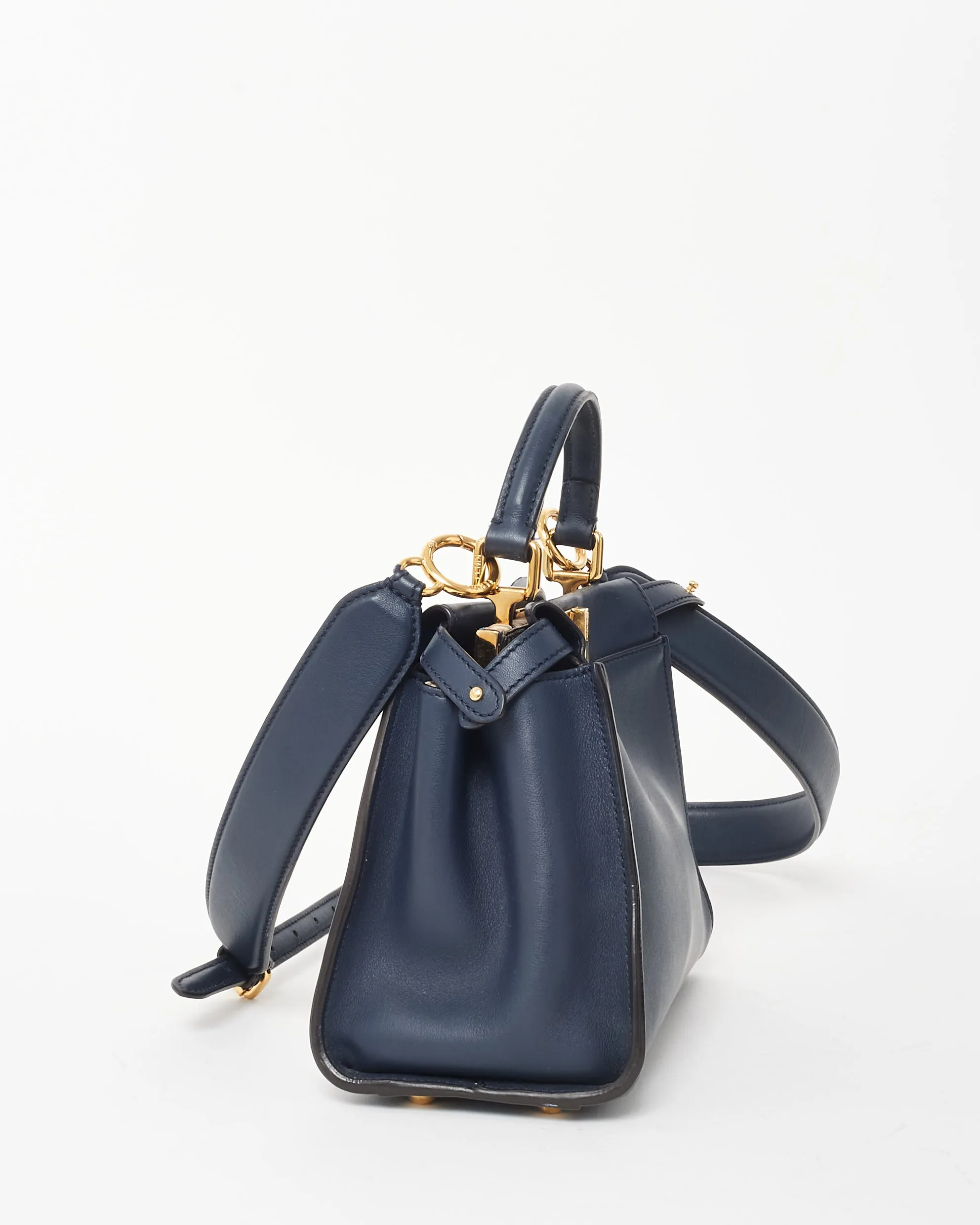 Fendi Dark Navy Leather & Zucchino Interior Mini Peekaboo Bag