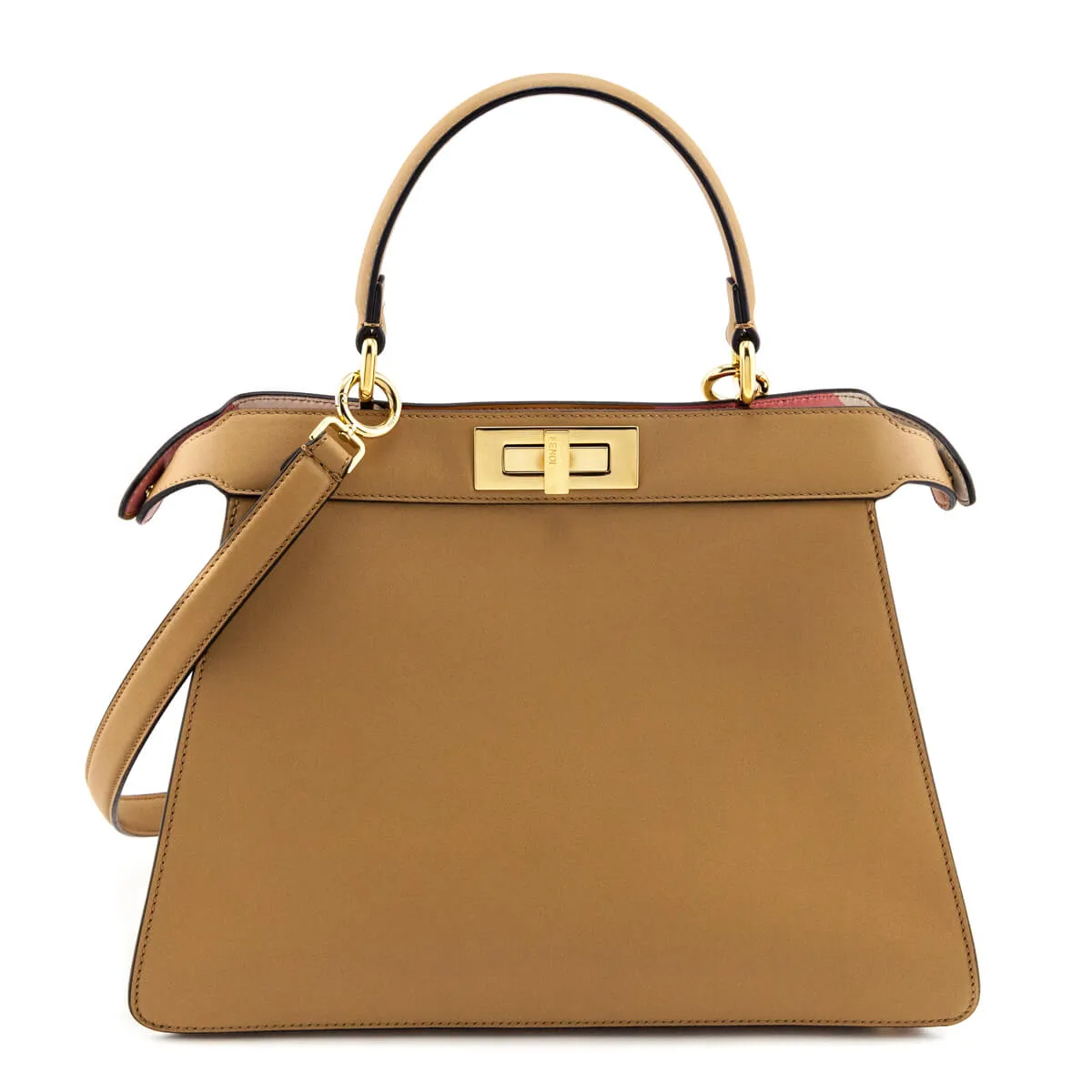 Fendi Miele Scuro Vitello Seta Nappa Medium Peekaboo I SEE U Satchel