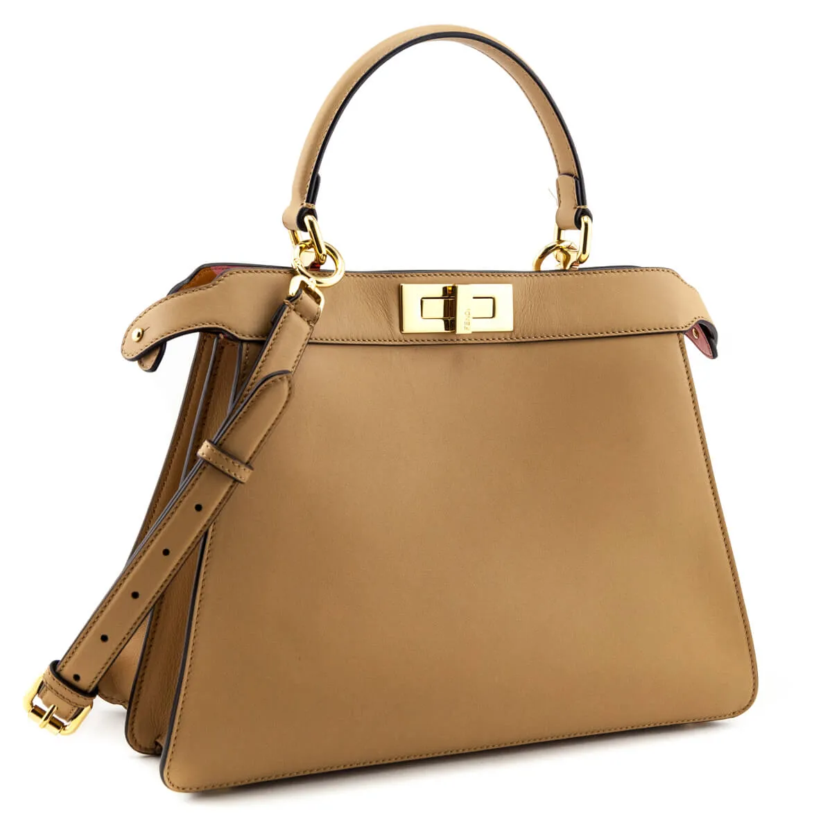Fendi Miele Scuro Vitello Seta Nappa Medium Peekaboo I SEE U Satchel
