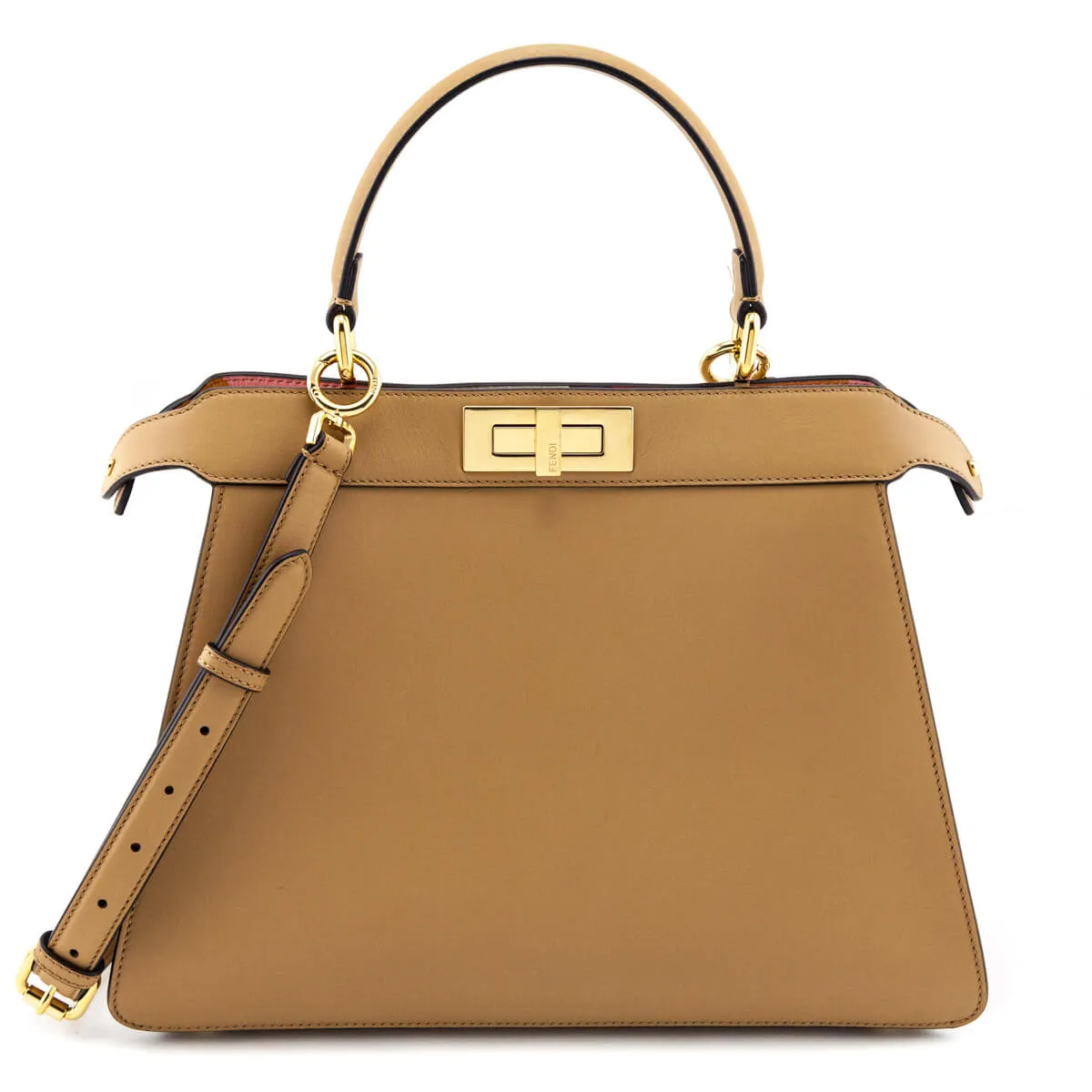 Fendi Miele Scuro Vitello Seta Nappa Medium Peekaboo I SEE U Satchel