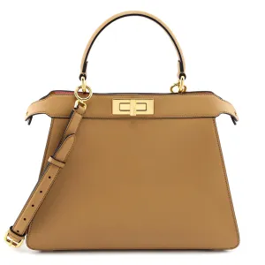 Fendi Miele Scuro Vitello Seta Nappa Medium Peekaboo I SEE U Satchel