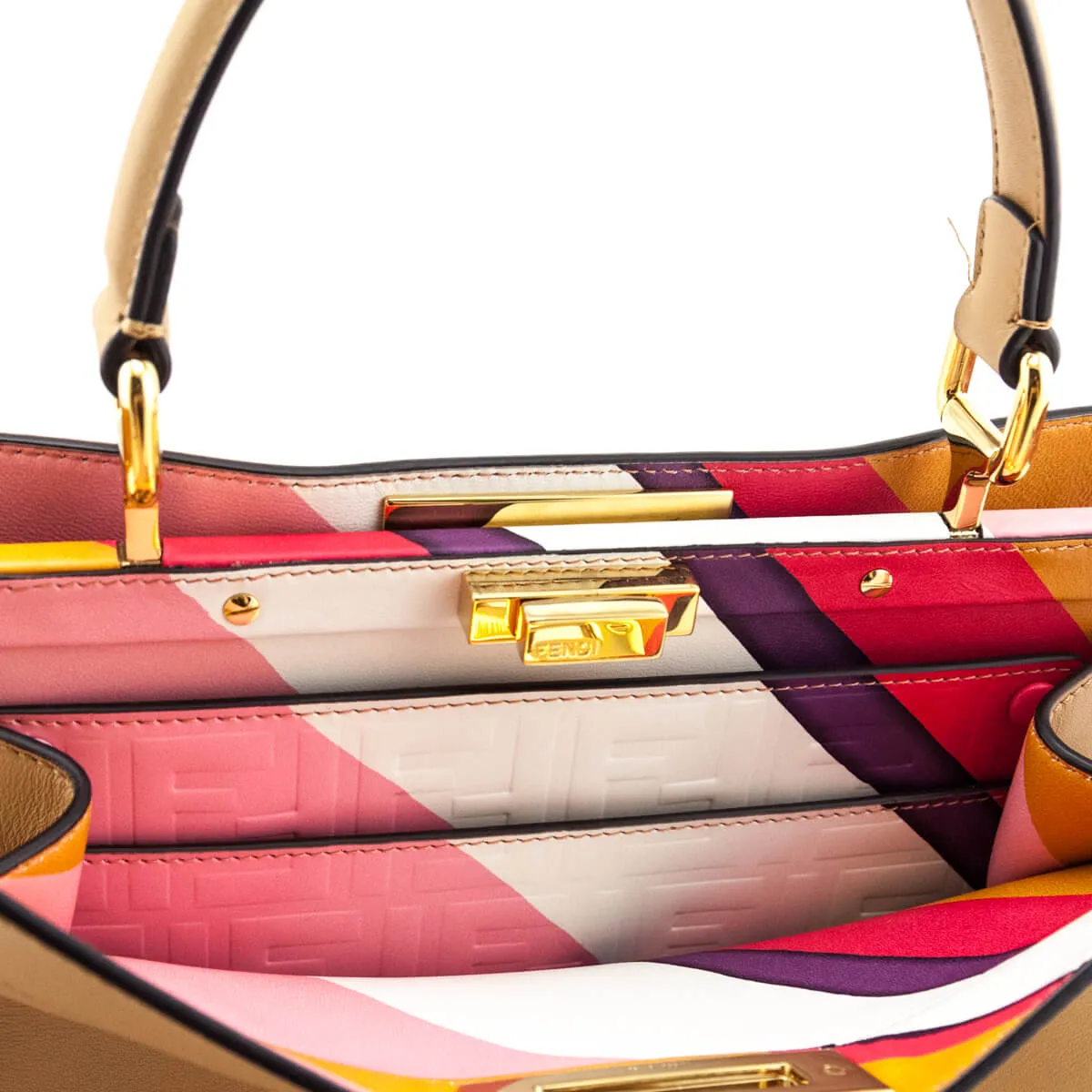 Fendi Miele Scuro Vitello Seta Nappa Medium Peekaboo I SEE U Satchel
