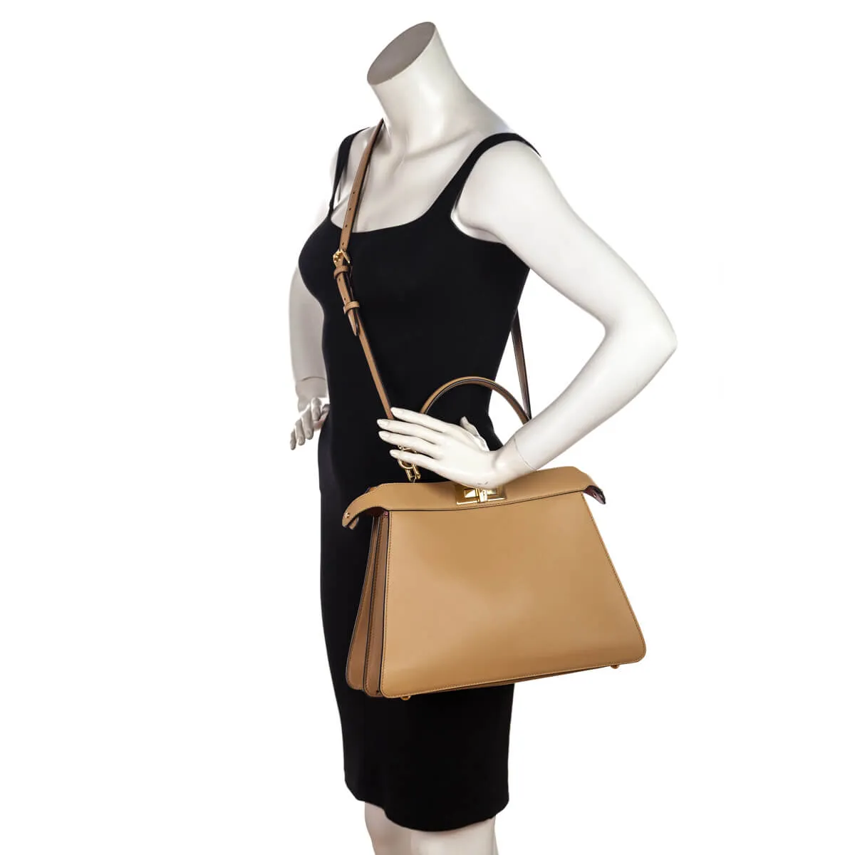 Fendi Miele Scuro Vitello Seta Nappa Medium Peekaboo I SEE U Satchel