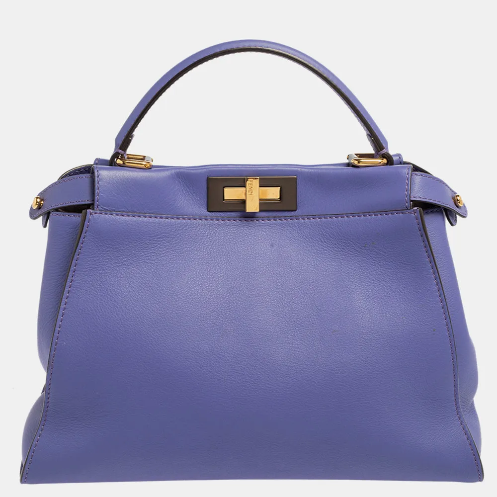 Fendi Purple Leather Medium Peekaboo Top Handle Bag