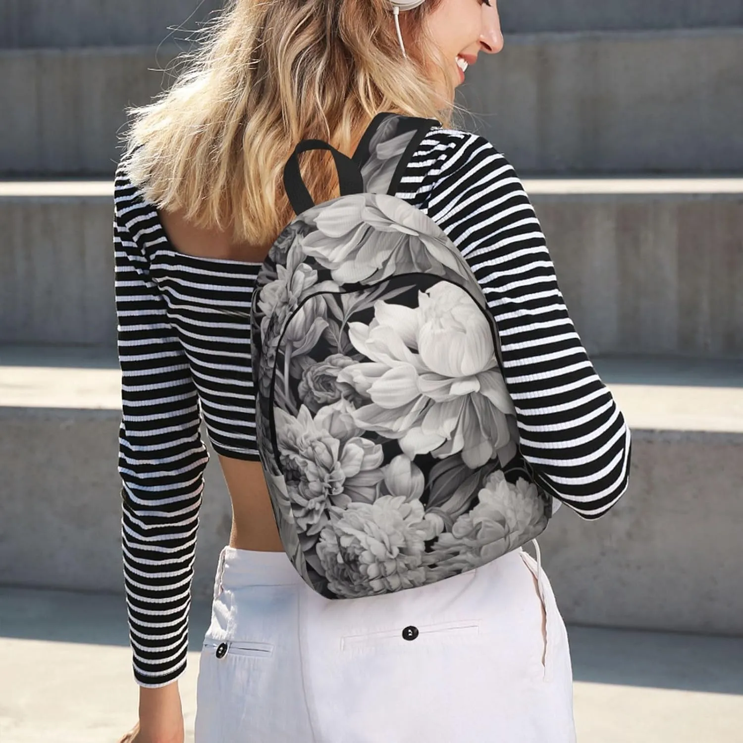 Floral Graphite Canvas Backpack For Men Women,Casual Rucksack Backpack, Laptop College Hiking Travel Bag