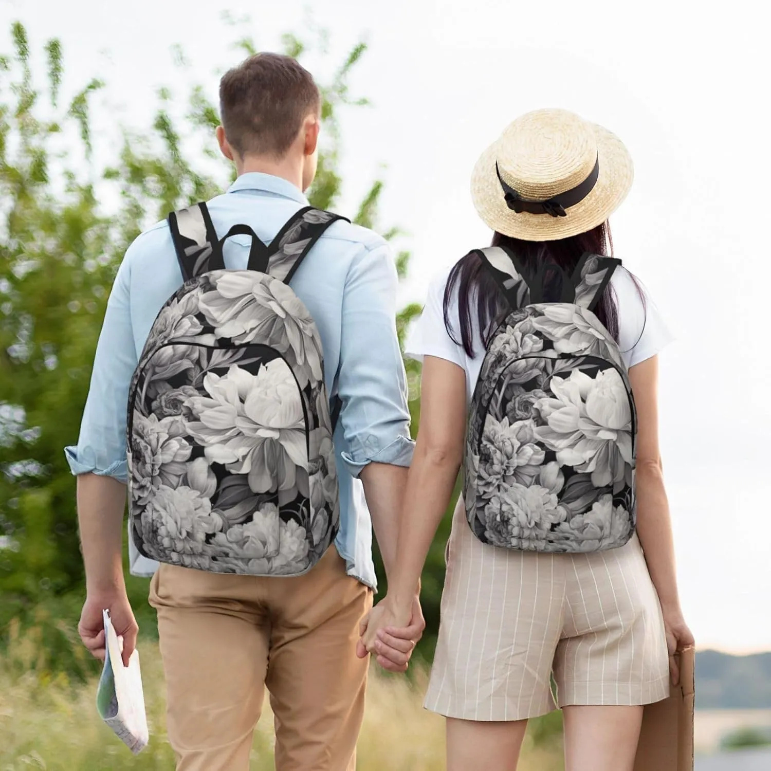 Floral Graphite Canvas Backpack For Men Women,Casual Rucksack Backpack, Laptop College Hiking Travel Bag