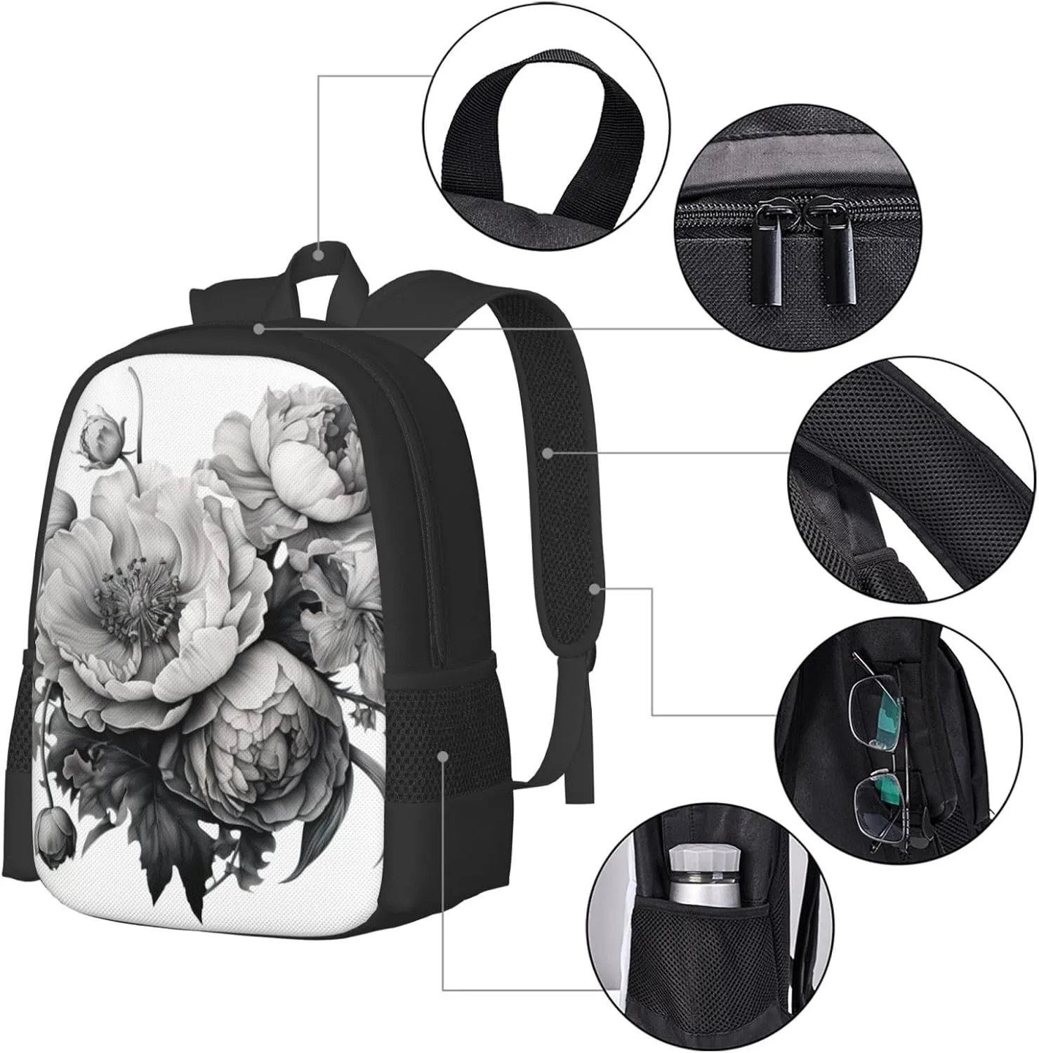 Floral Graphite Canvas Backpack For Men Women,Casual Rucksack Backpack, Laptop College Hiking Travel Bag