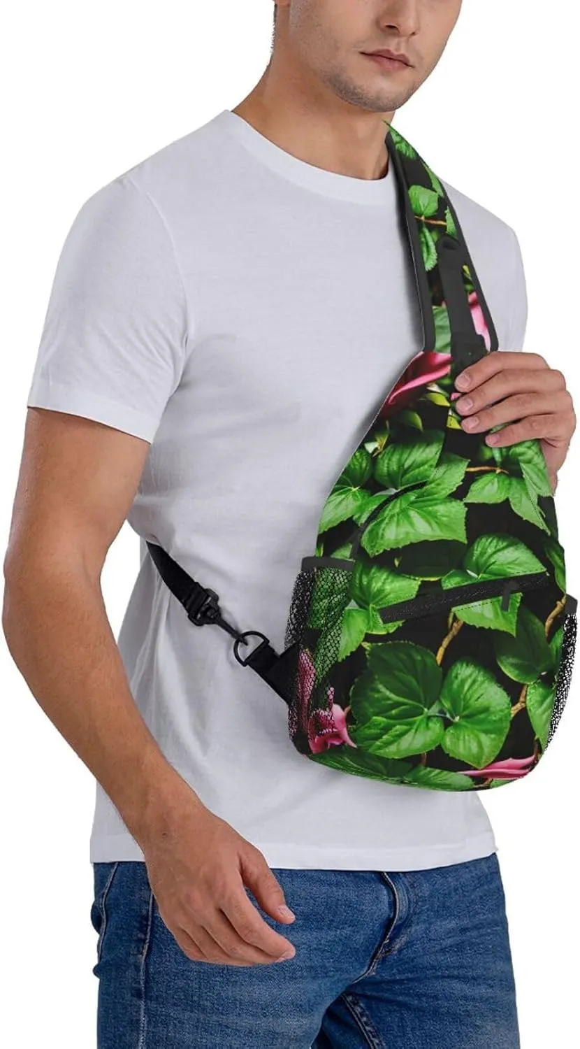 Floral Rose Ivy With Leaves Spring Sling Backpack,Men Cross Chest Bag Diagonally,Shoulder Bag For Outdoor Cycling Bag