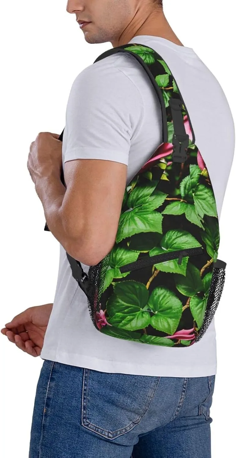 Floral Rose Ivy With Leaves Spring Sling Backpack,Men Cross Chest Bag Diagonally,Shoulder Bag For Outdoor Cycling Bag