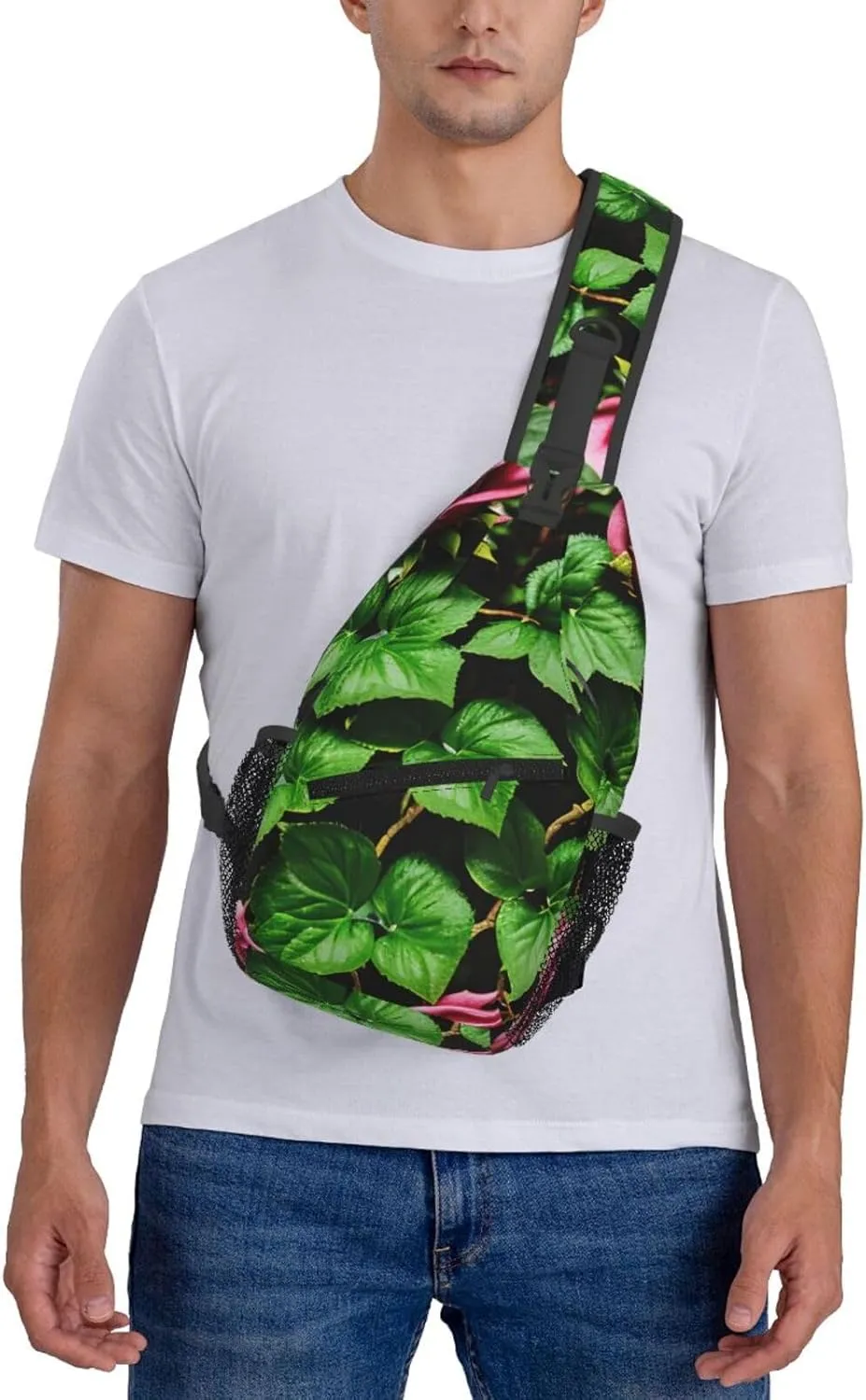 Floral Rose Ivy With Leaves Spring Sling Backpack,Men Cross Chest Bag Diagonally,Shoulder Bag For Outdoor Cycling Bag