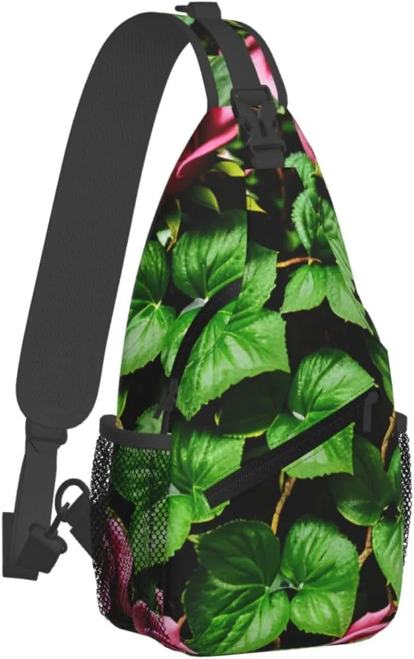 Floral Rose Ivy With Leaves Spring Sling Backpack,Men Cross Chest Bag Diagonally,Shoulder Bag For Outdoor Cycling Bag